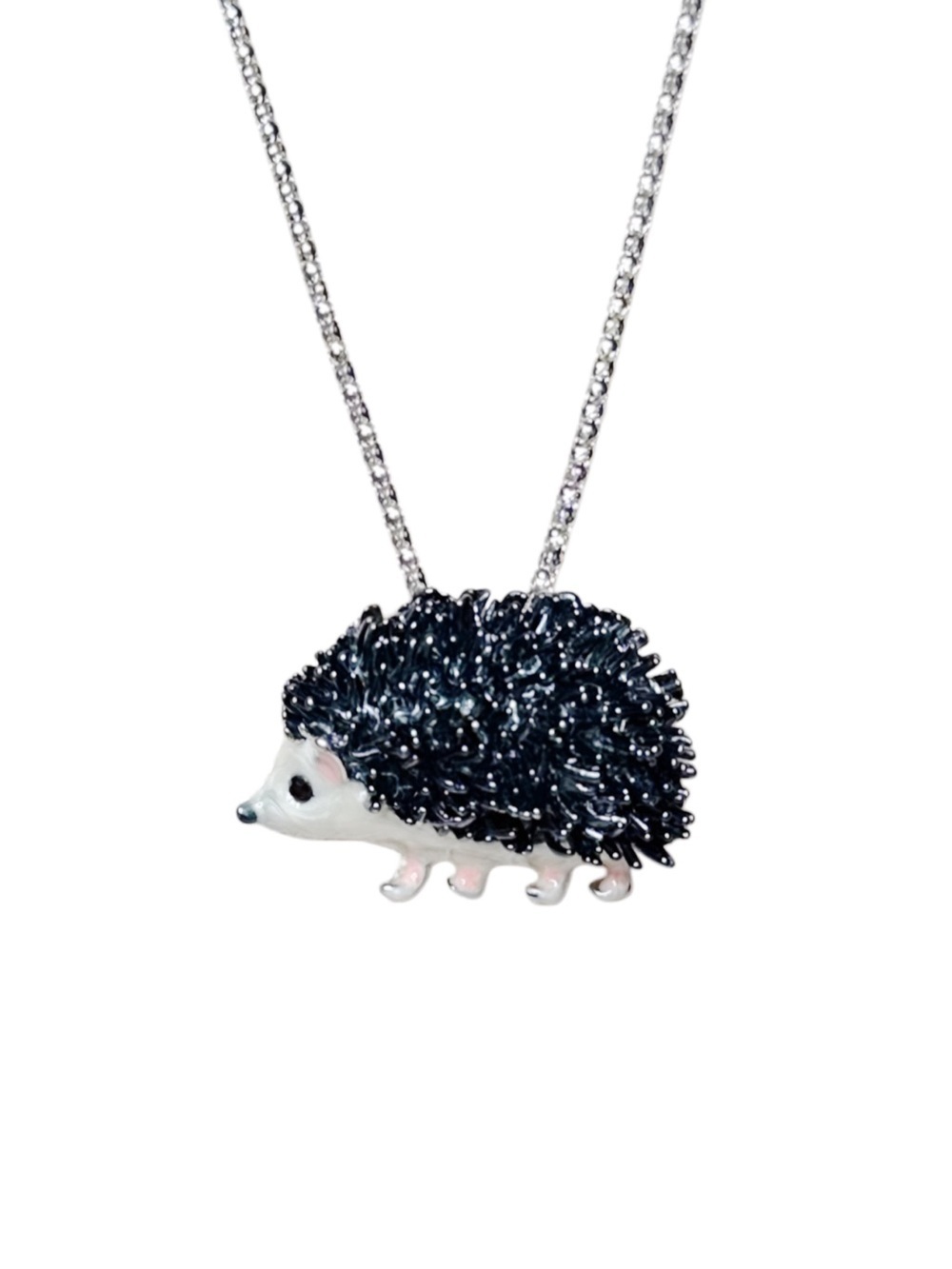 Enamel Hedgehog Pendant Necklace / Brooch